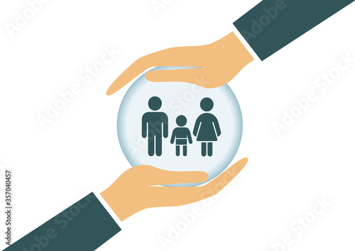 Family protection. Insurance concept. Insurance agent holds in hands family symbol. Vector illustration flat design. Isolated on white background. Health care, safety. helping. Paper chain people.