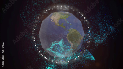 World connections with city lights. Spinning Earth with light growing from major cities all over the world.