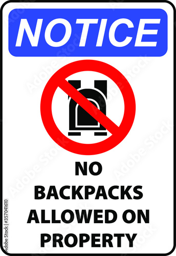 No backpacks allowed beyond this point sign