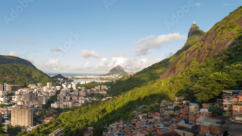 View of Rio from the hills behind the city. Cristo Redentor is visible on the mountain. © Stock Footage, Inc.