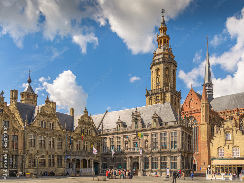 VEURNE, BELGIUM - MAY 7 2015: The Main market square in Veurne, West-Vlaanderen, Belgium 