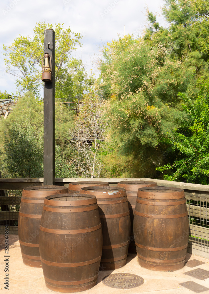 A few old barrels with wine. Simple decoration. A few old barrels with wine. Simple decoration.
