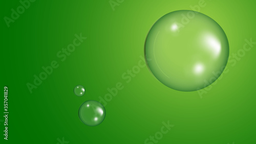 Waterdrop on green background .Glass sphere. Bubble. Vector illustration.