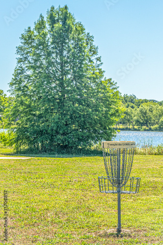 A "hole"/target for Disc Golf in a public park.