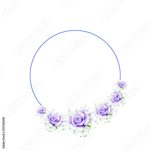 Round frame decorated with beautiful flowers, frame for invitations, wedding invitations, birthday.