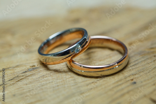 wedding rings on a table