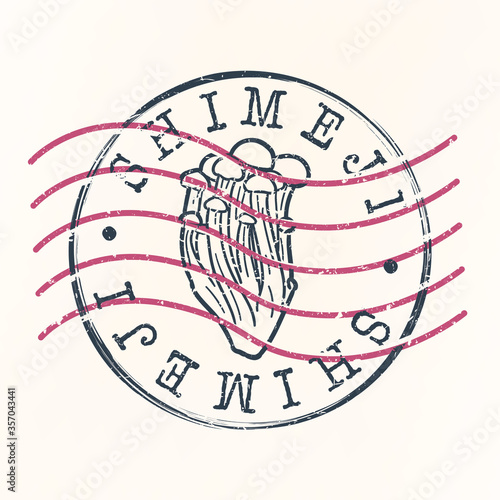 Shimeji Stamp Postal. Japan Mushroom Silhouette Seal. Passport Round Design. Vector Icon. Design Retro Travel.
