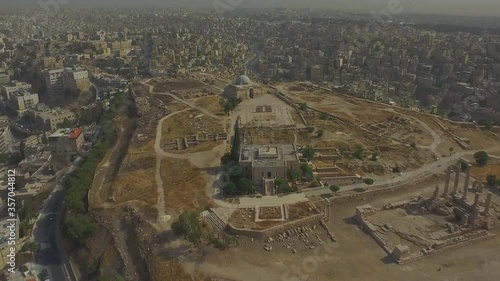 temple of hercules on the citadel in amman, jordan (aerial photography) photo