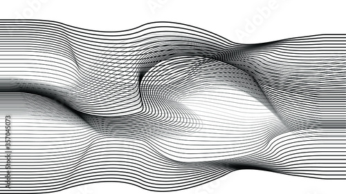 Abstract flow lines background . Fluid wavy shape .Striped linear pattern . Vector illustration