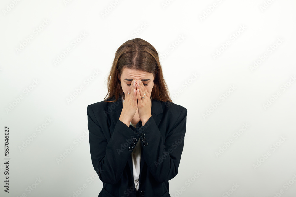 Stressed covered face with hands, crying feels desperate. Fear,shame, domestic violence. Sad emotion, depression, grief, frustration. Human expressions, feelings reaction attitude attractive woman Stressed covered face with hands, crying feels desperate. Fear,shame, domestic violence. Sad emotion, depression, grief, frustration. Human expressions, feelings reaction attitude attractive woman