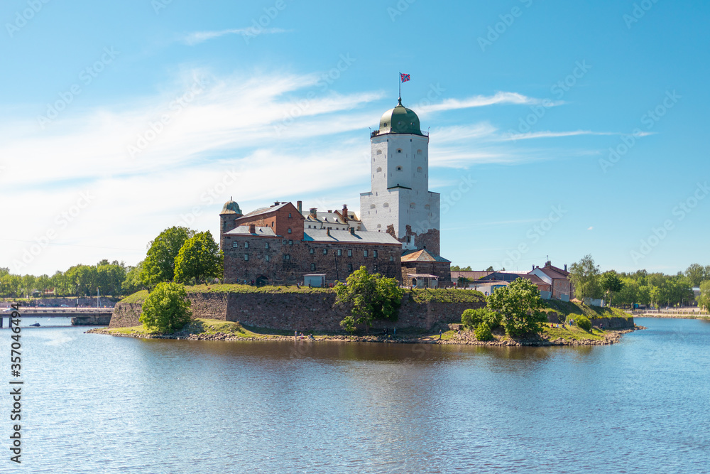 VYBORG, RUSSIA - 07 JUNE 2020: Vyborg Castle, on an island in the Gulf of Finland. Monument of West European medieval military architecture.