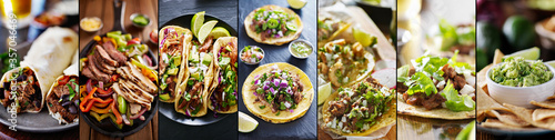 mexican food collage with tacos, fajitas and burritos photo