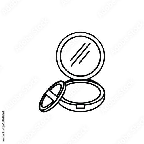 Simple illustration face compact makeup powder beauty outline icon with mirror . Isolated on white background.