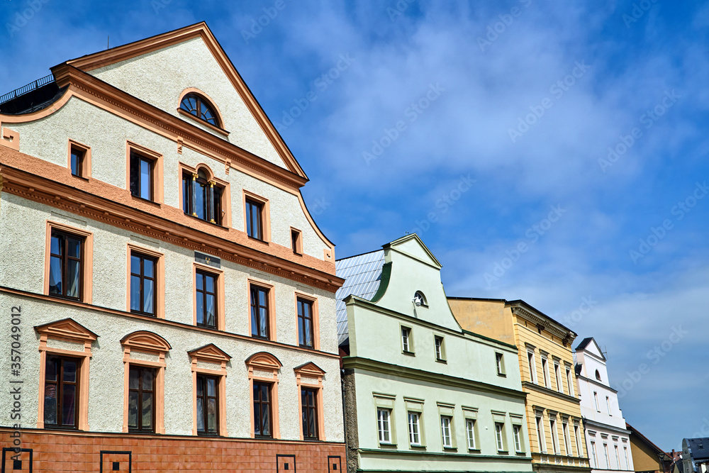 A historic tenement houses in the city of Javornik in the Czech Republic.