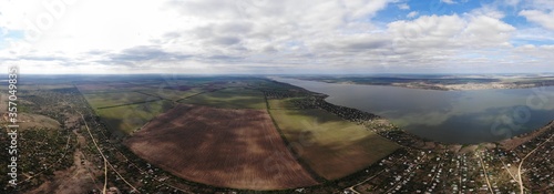 Aerial panorama view of khadzhibei estuary, Odessa region, Ukraine