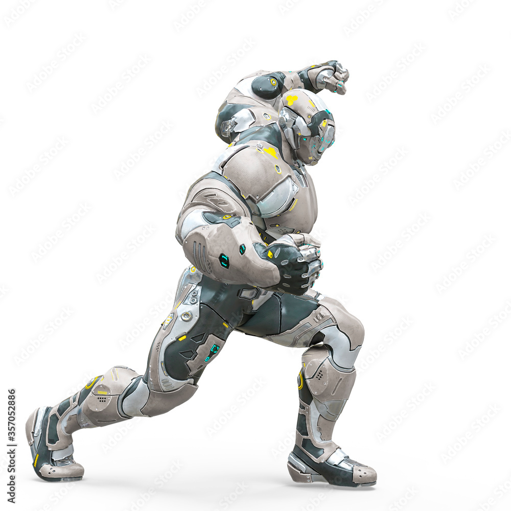 Fototapeta premium futuristic astronaut is ready for war in white background