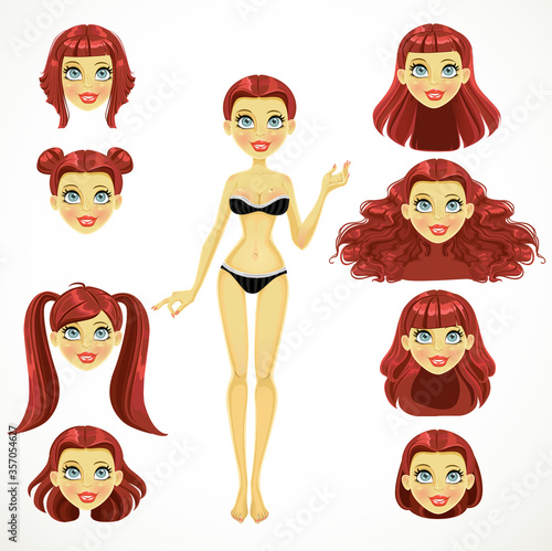 Red haired girl with replaceable hairstyles