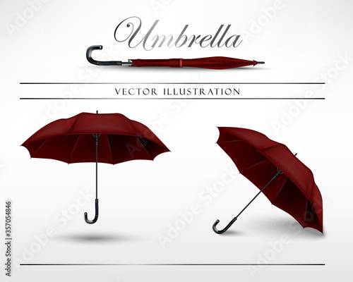 red umbrella vector illustration open and close. Different angles template
