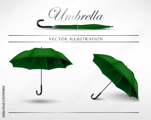 green umbrella vector illustration open and close. Different angles template
