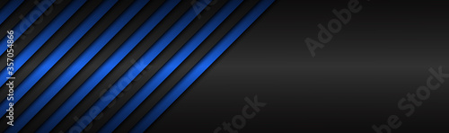 Dark blue abstract metallic vector header with slanting lines. Blue striped pattern, parallel lines and strips. Vector abstract widescreen background with blank space for your logo
