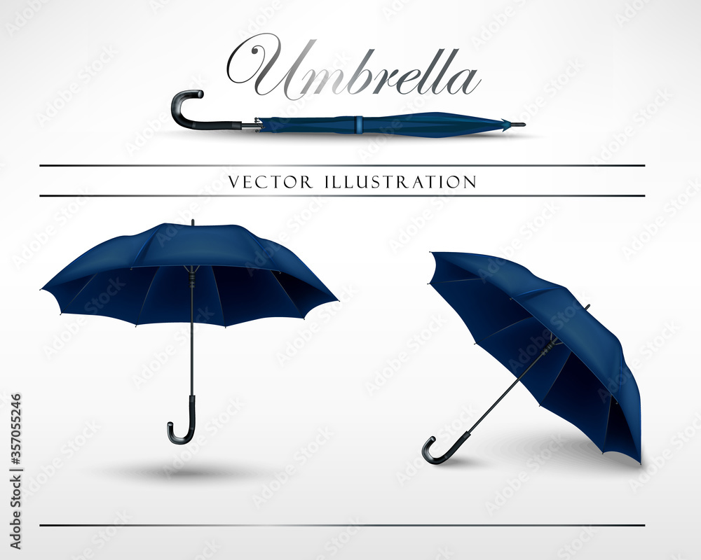 blue umbrella vector illustration open and close. Different angles ...