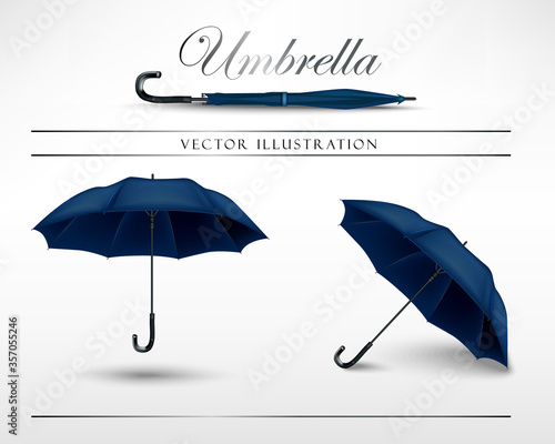 blue umbrella vector illustration open and close. Different angles template