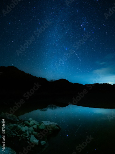 冬の天の川と流星