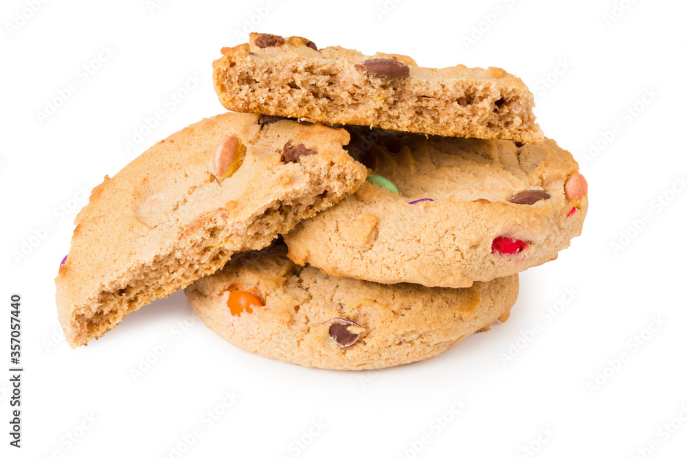 Chocolate chip cookies isolated on white background. Sweet biscuits Chocolate chip cookies isolated on white background. Sweet biscuits