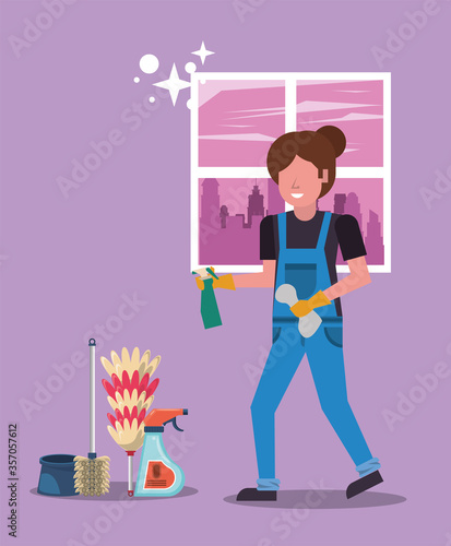 woman working with housekeeping tools disinfect your house