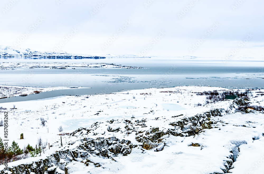 Winter landscape at Thingvellir National Park in Iceland