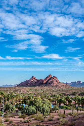 The red sandstone buttes of Papago Park in Phoenix, Arizona.