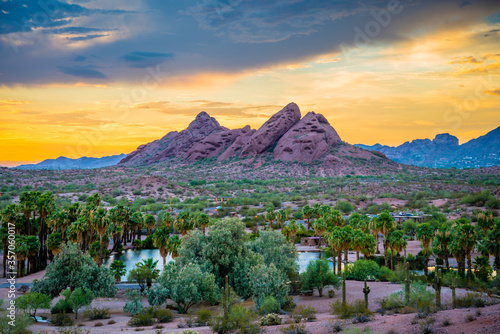Sunset over Papago Park in Phoenix, Arizona.