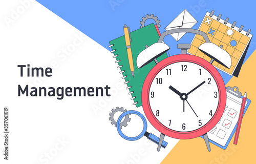 Time management. Planning and strategy. Tools for Effective Time Management. Vector illustration