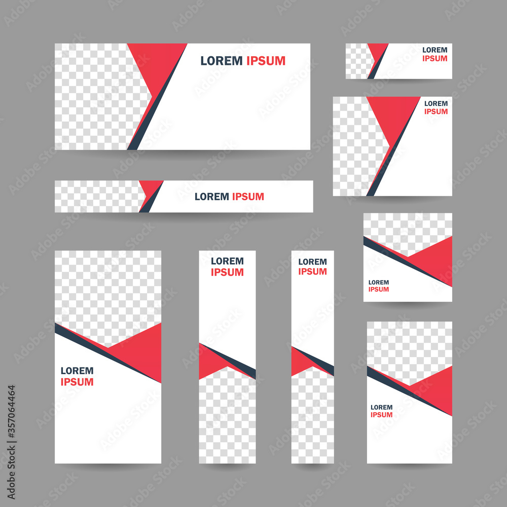 Modern abstract geometric website banner, all size template bundle set vector design