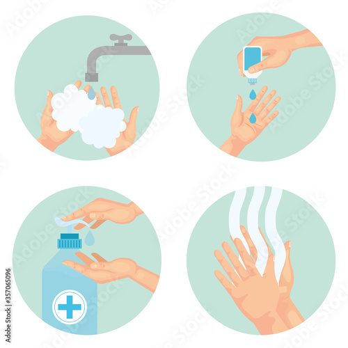 Hands washing technique using sanitizer design, Disinfects clean antibacterial and hygiene theme Vector illustration