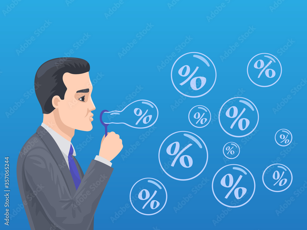 A businessman inflates financial bubbles in the stock market. A businessman inflates financial bubbles in the stock market.