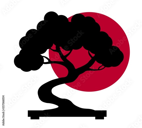 Japanese bansai tree red sun