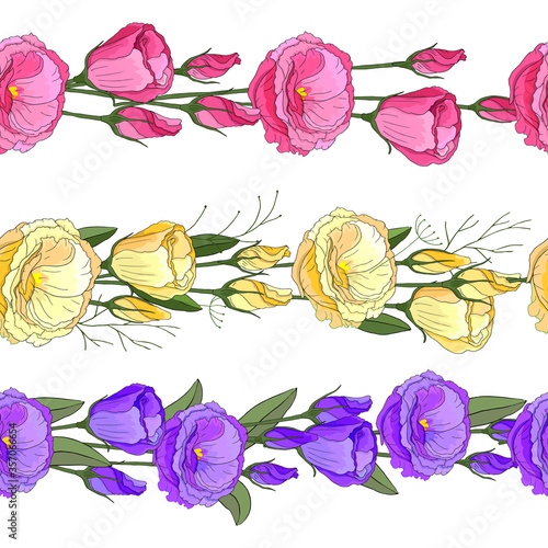 flowers isolated on white background. Decor elements and borders are made of flowers and stylized herbs. Seamless floral brush. Eustoma set © Наталья Бондаренко
