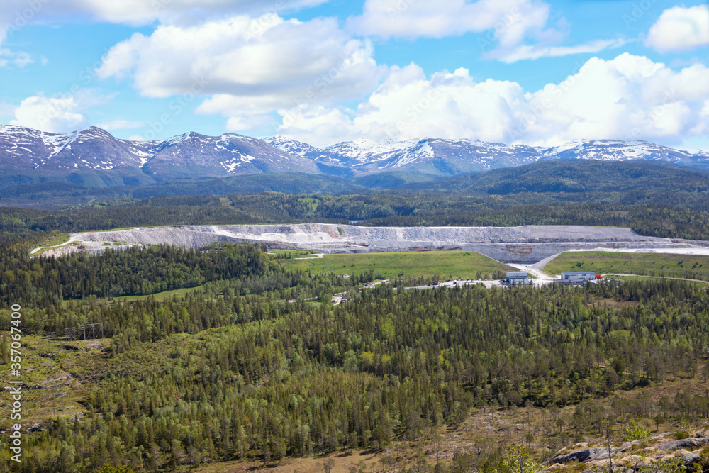 On a hike to Svadhylle in glorious summer weather, Brønnøy municipality, Nordland county - View of the marble mine