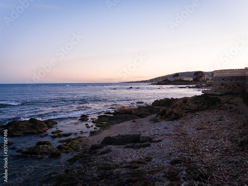 Beautiful summer sunset. Coastline in Saint-aigulf, France