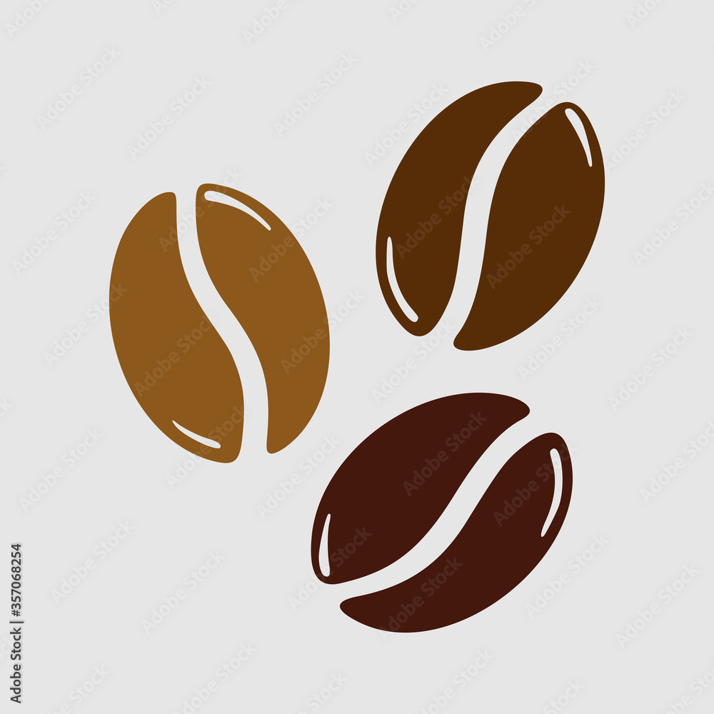 Group of roasted coffee beans, caffeine symbol Group of roasted coffee beans, caffeine symbol