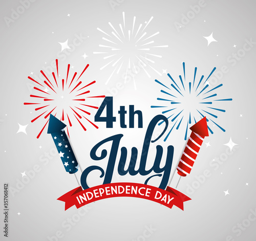 fireworks with ribbon design, Happy independence day 4th july and usa theme Vector illustration