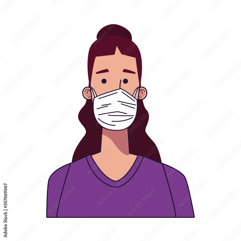 young woman wearing medical mask character