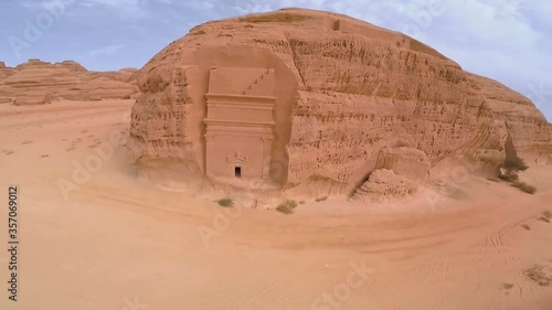 Nabatean tomb in Madain Saleh archeological site, Saudi Arabia. (aerial photography) photo