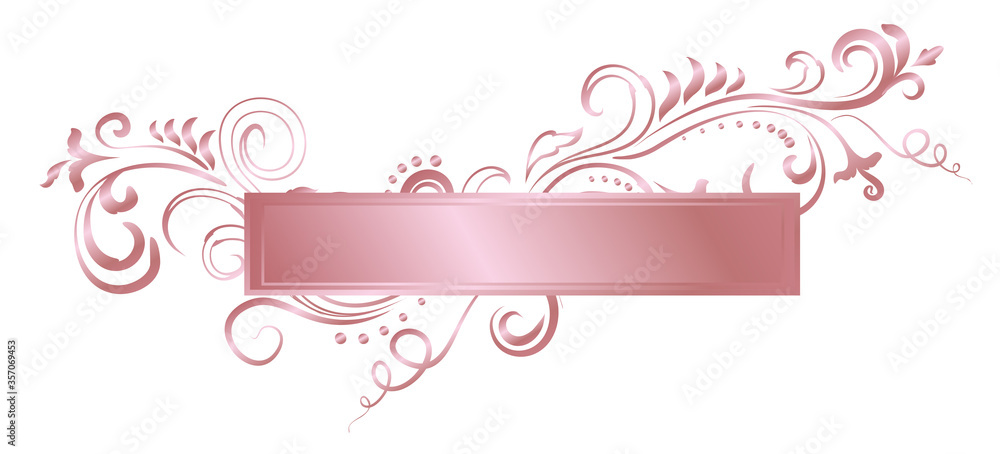 Rose golden shiny glowing ornate frame isolated over white