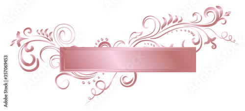 Rose golden shiny glowing ornate frame isolated over white