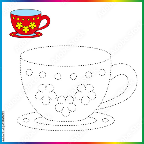  connect the dots and coloring page. Worksheet - game for kids. Restore dashed line - trace game for children. puzzle game