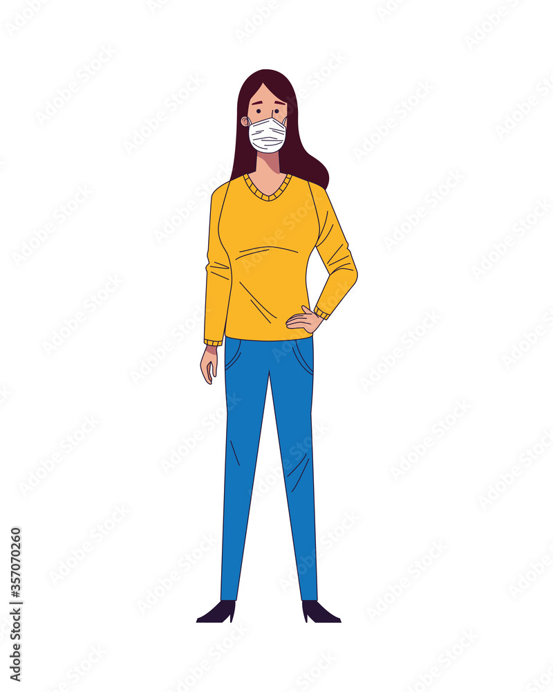 young woman wearing medical mask character young woman wearing medical mask character