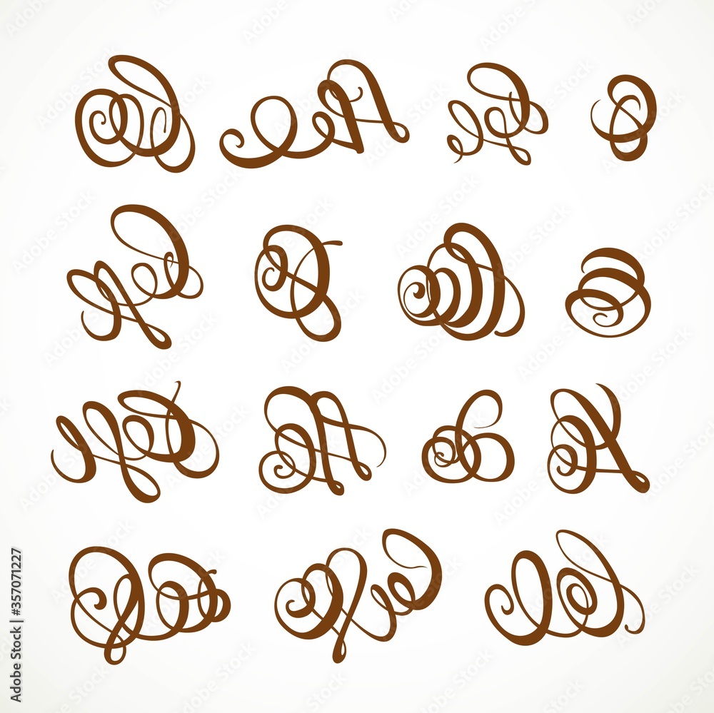 Set calligraphic asymmetrical elements for design on a white background Set calligraphic asymmetrical elements for design on a white background