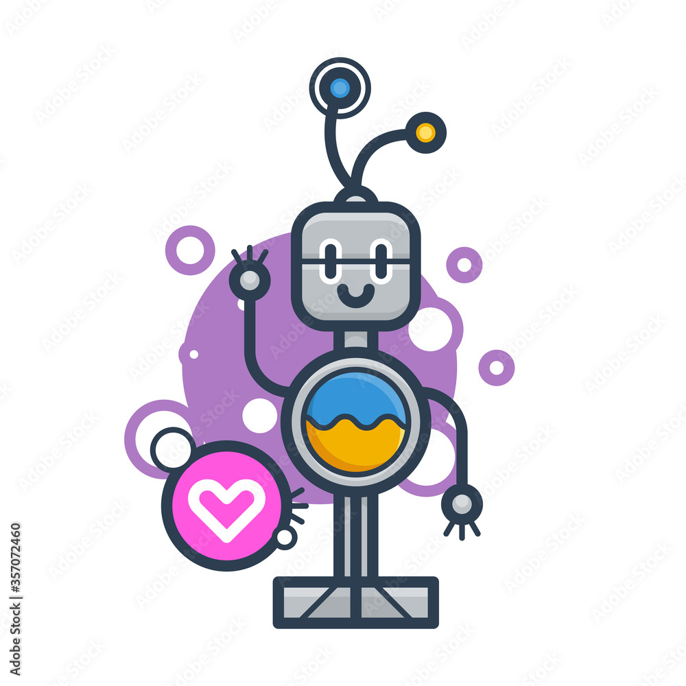 Cute robot in love. Isolated illustration virtual online help customer support on white background Cute robot in love. Isolated illustration virtual online help customer support on white background